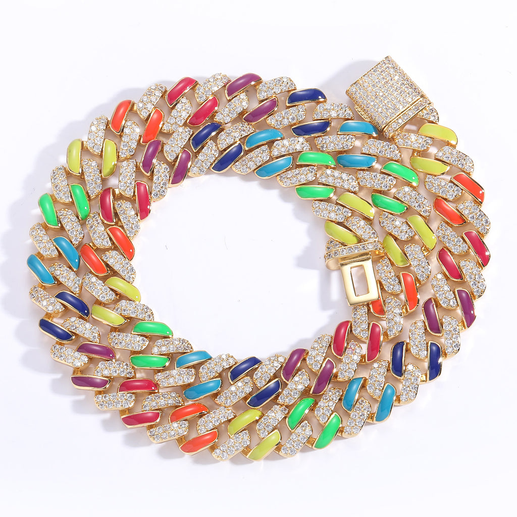 Necklace Colorful Cuban Chain Rainbow Zircon For Men And Women