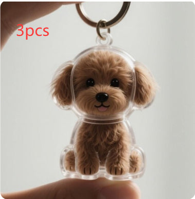 Llavero transparente para almacenamiento de pelo de mascota con colgante de bola peluda