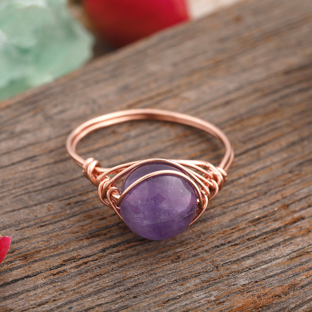 Anillo hecho a mano con una sola cuenta de piedra, joyería para damas