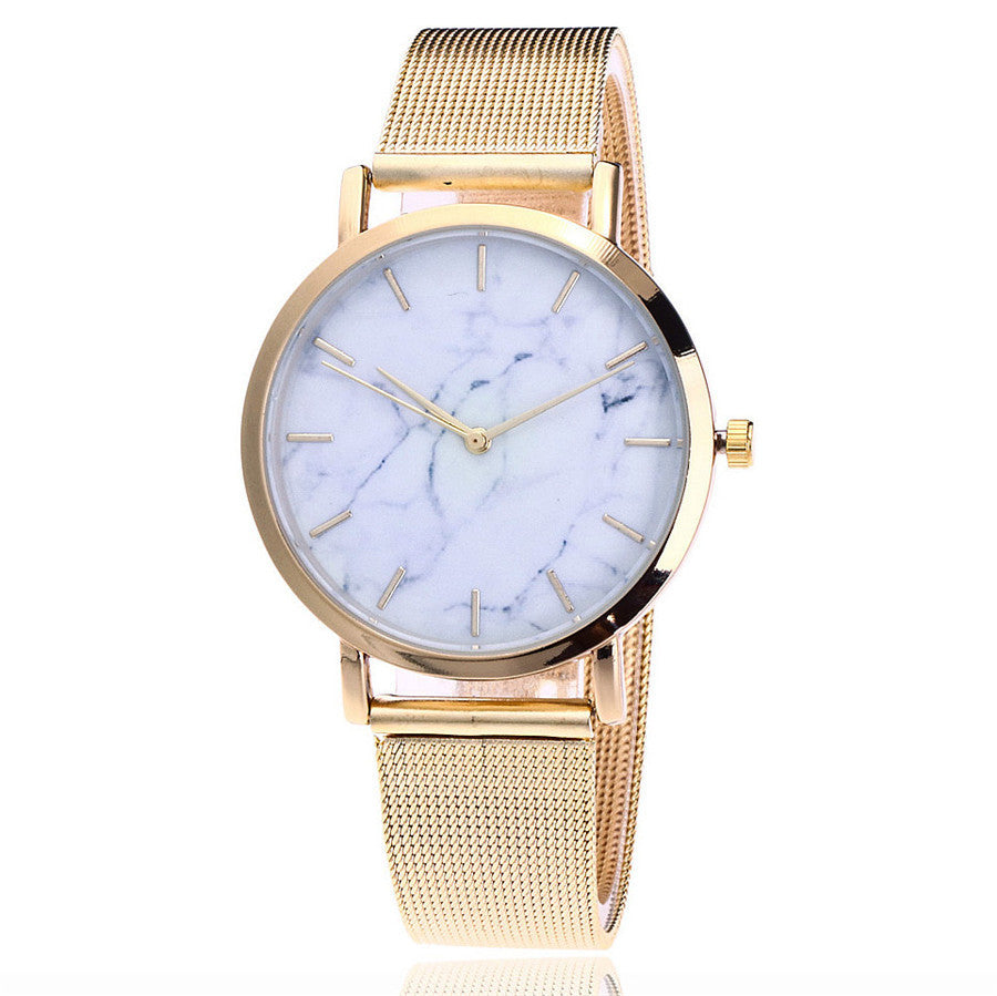 Vansvar Fashion-Marke Silber- und Gold-Meshband kreative Marmor-Armbanduhr lässige Damen Quarzuhren Geschenk Relogio Feminino