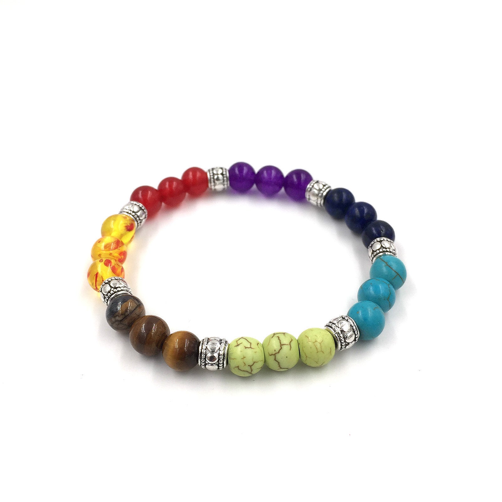 Pulsera de cuentas coloridas de ágata de roca fundida de 8 mm, piedra volcánica energética, chakras, con hilo elástico