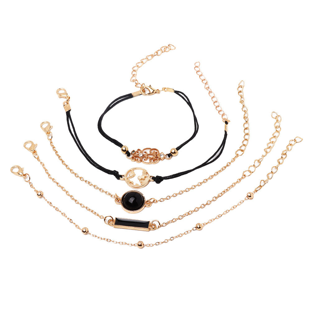 Drip Oil Rechteckiger Diamant-Set-Kartenarmreif Fünfteiliges Set