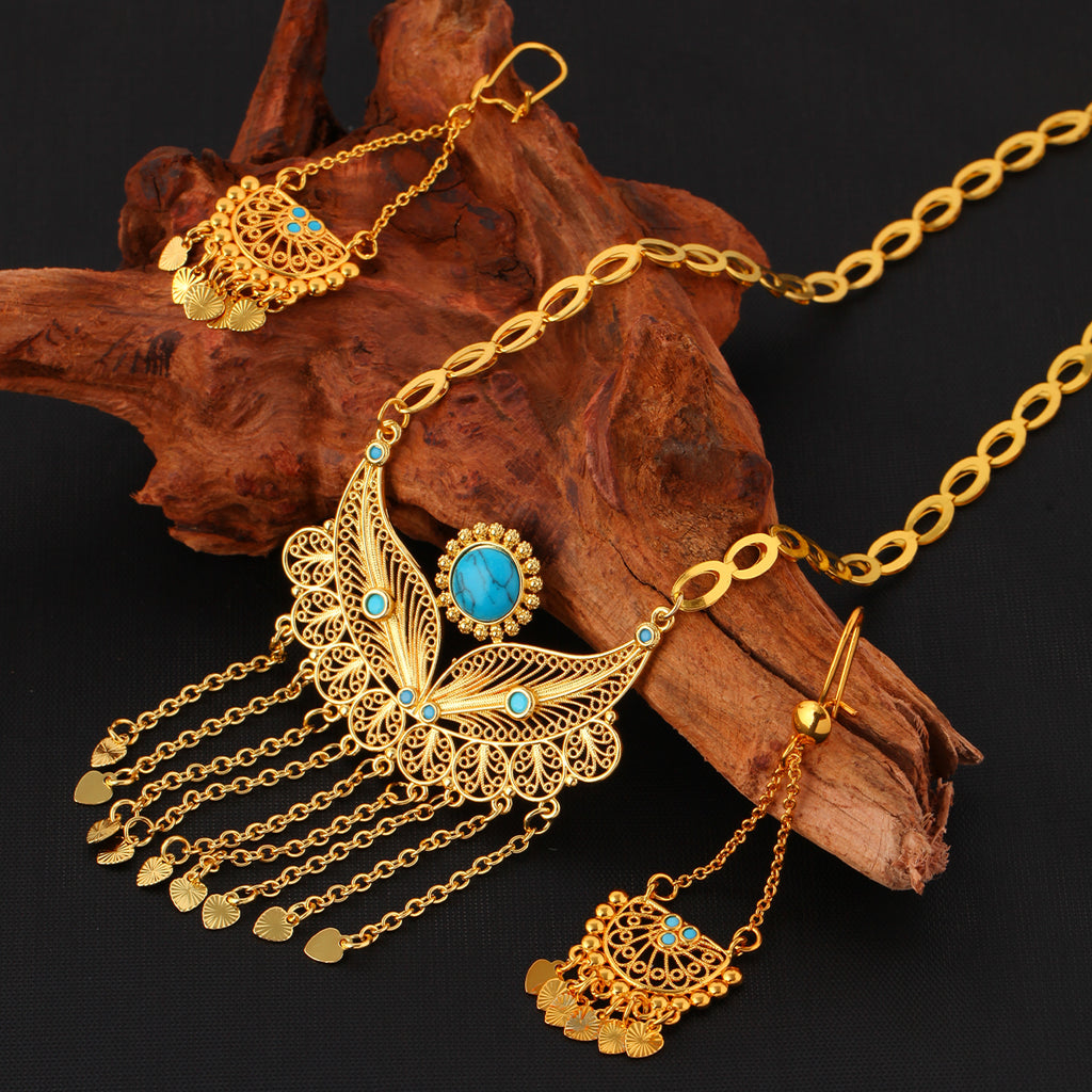 Juego de collar y pendientes de mujer de 3 piezas, chapados en oro de 18 quilates, con borla de gota de agua, a la moda y personalizados, adecuados para fiestas y regalos, uso diario