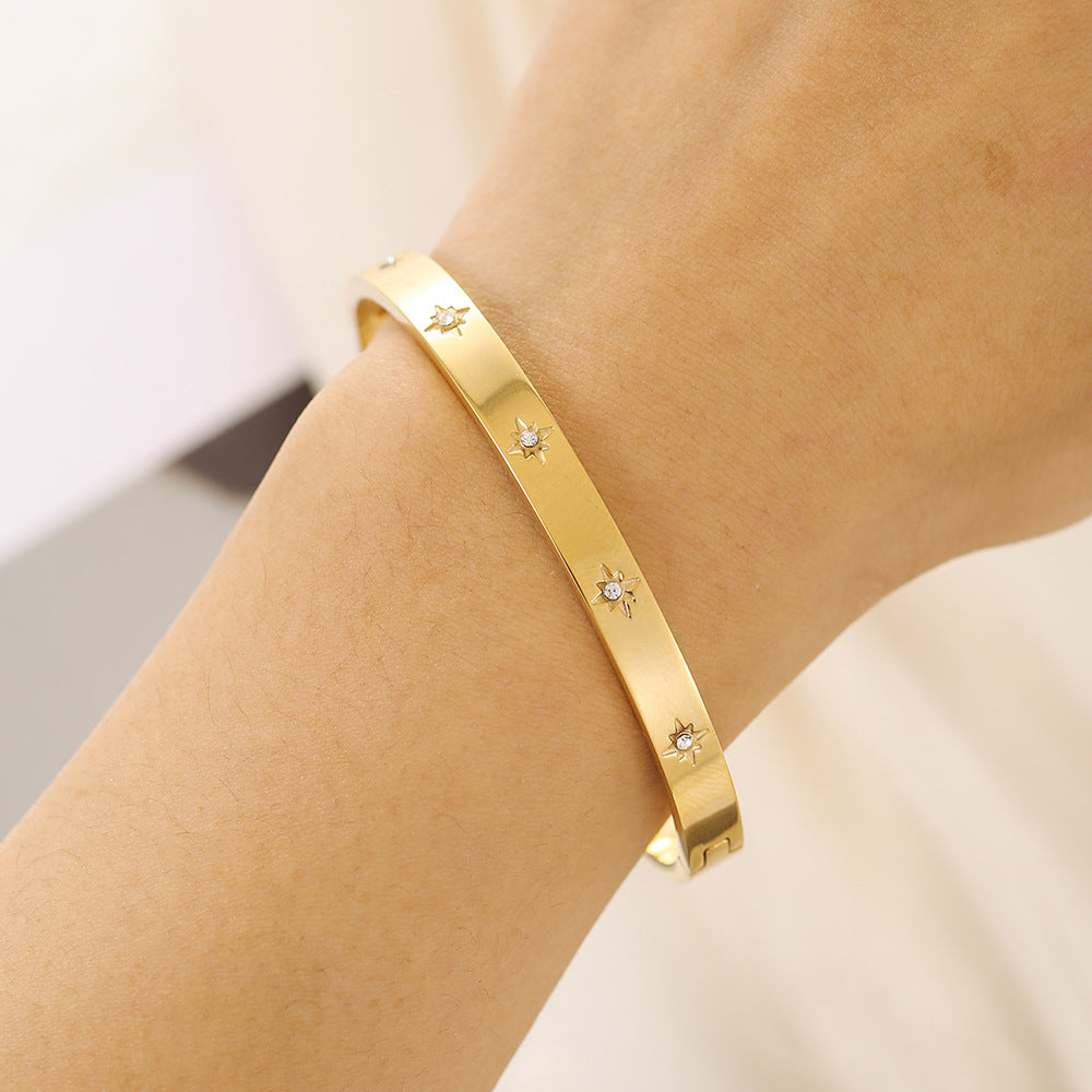 Non-fading Temperament Wild Personality Inlaid Zircon Six-pointed Star Bracelet
