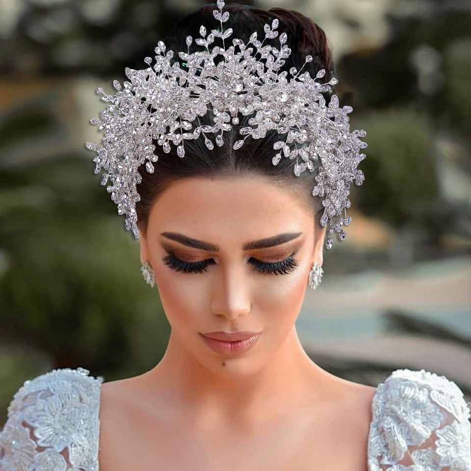 Nueva corona de boda de reina de hielo y nieve con diamantes de imitación hechos a mano pesados