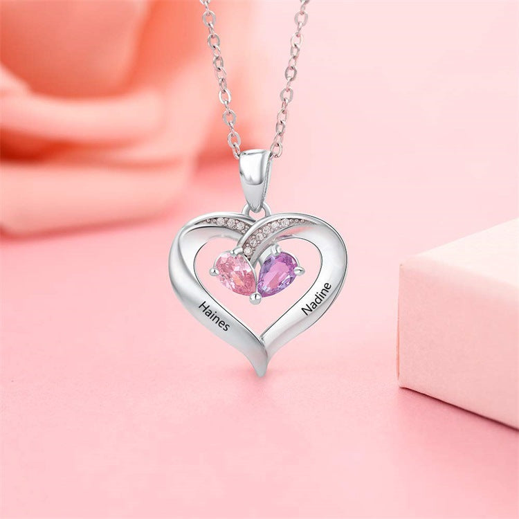 Collar de piedras preciosas femenino con colgante personalizado de letras y corazón para parejas, un regalo
