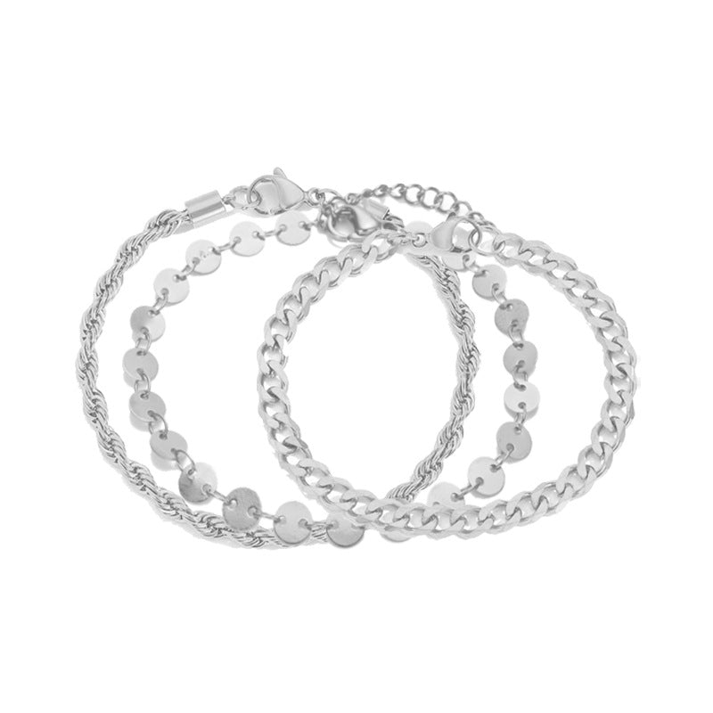 Stainless Steel Cuban Link Chain Twin Bracelet Suit