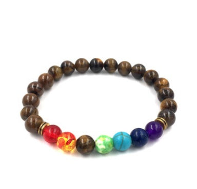 Pulsera de cuentas coloridas de ágata de roca fundida de 8 mm, piedra volcánica energética, chakras, con hilo elástico