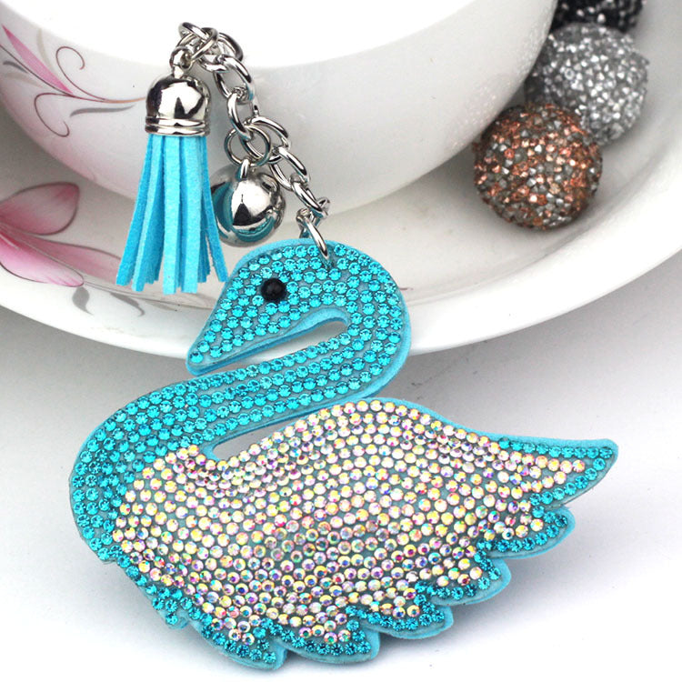 Creative Little Swan Korean Velvet Rhinestone Keychain