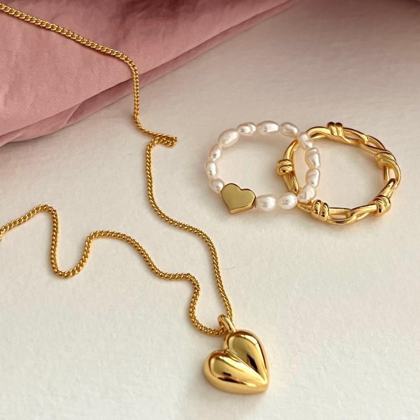 Collar Sencillo de Corazón Amoroso 925 en Plata de Ley con Adorno de Oro Tridimensional INS para Mujer