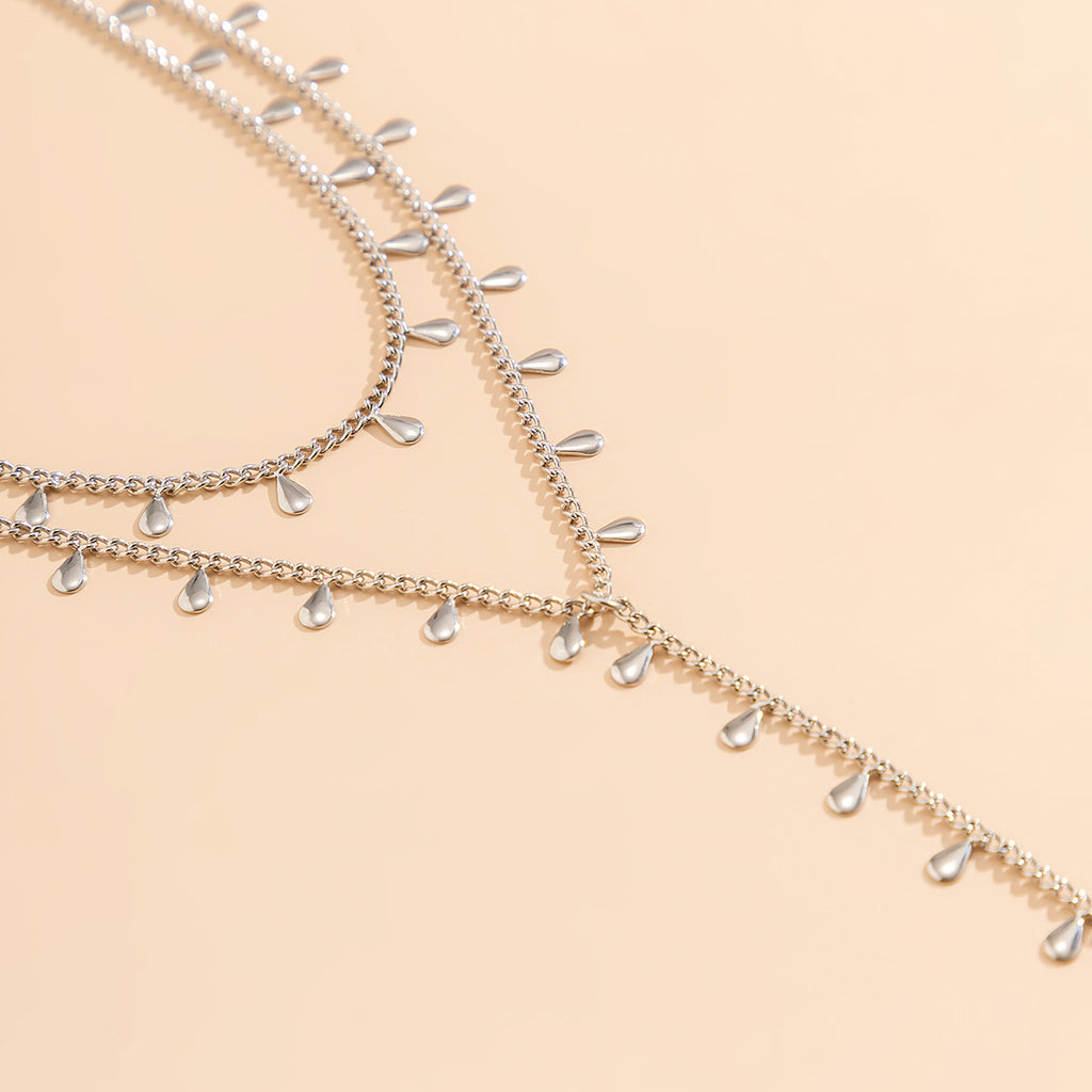 Minimalistic Water Drops Tassel Double-layer Necklace For Women
