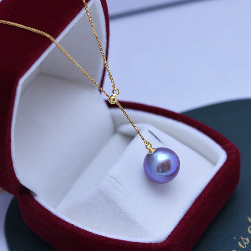 Süßwasserperle 12 bis 13mm Dämonen-Lila Perfekter Kreis Starkes Licht Feiner Makel Anhänger
