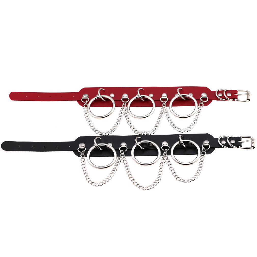 European and American style personality exaggerated PU leather collar necklace Punk street shooting nightclub O-ring chain clavicle chain neck collar