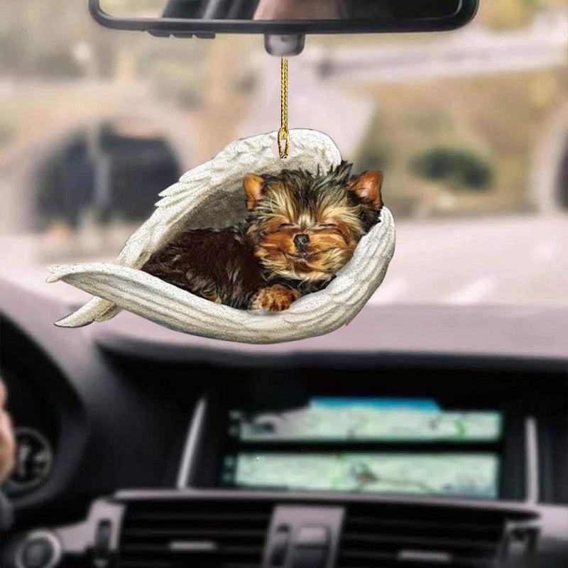 Colgante de coche perro durmiente ángel decoración del hogar acrílico exhibición colgante adornos para puertas