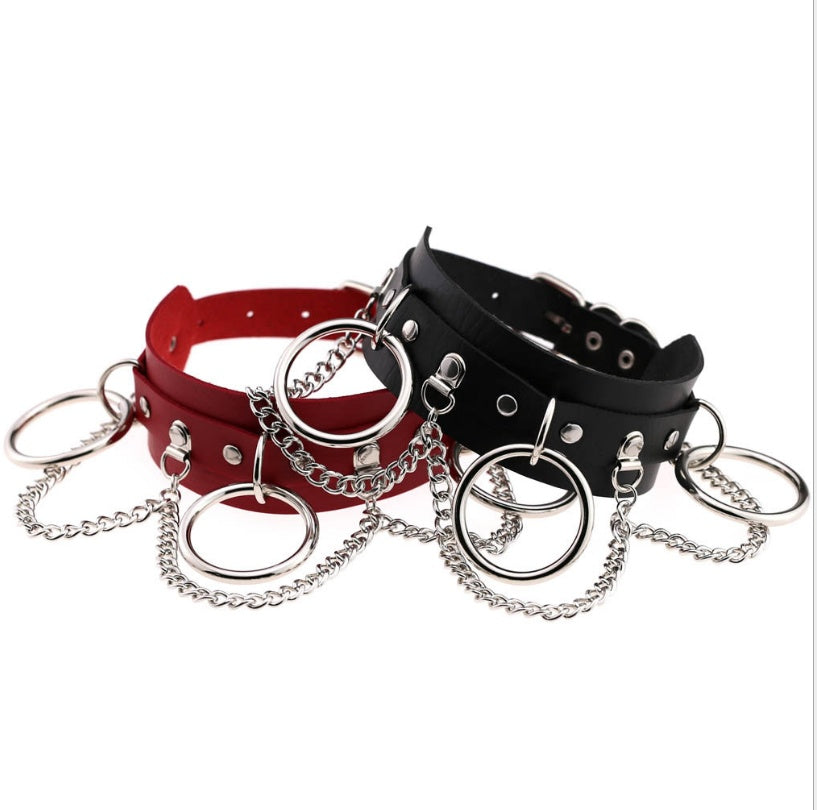 Europäischer und amerikanischer Stil Persönlichkeit übertrieben PU-Lederhalsband Punk Street Shooting Nachtclub O-Ring Kette Schlüsselbeinkette Halsband