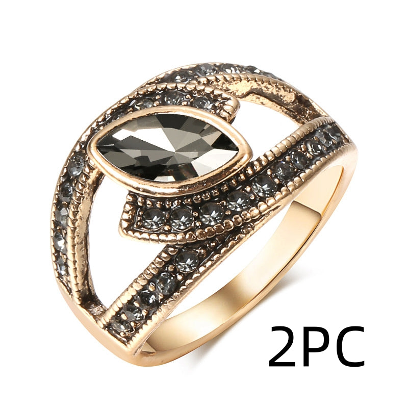 Kinel Boho Ethno-Braut Hochzeits-Kristallring Antikgoldfarbe Große Zirkonia-Steinringe für Frauen Vintage-Hochzeitsschmuck