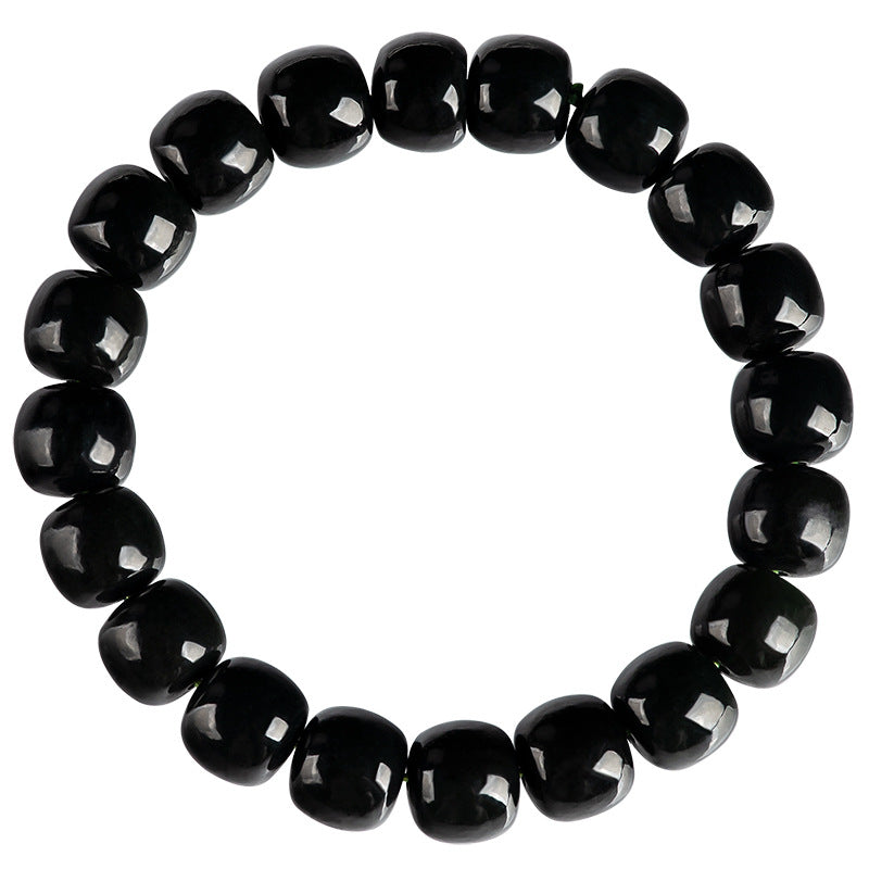 Women's Simple And Natural Hetian Dark Jade Bucket Bracelet