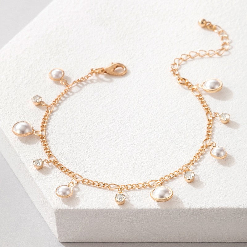 Pulsera Tobillera De Perlas Con Borla De Circonita Brillante, Adornos Simples De Pie De Playa Europeos Y Americanos