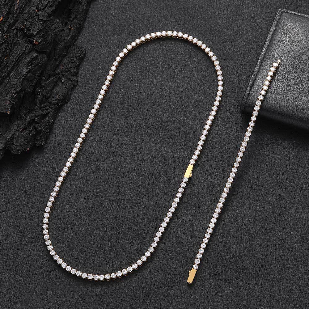 4mm Spring Buckle Stainless Steel Tennis Chain Necklace Bracelet