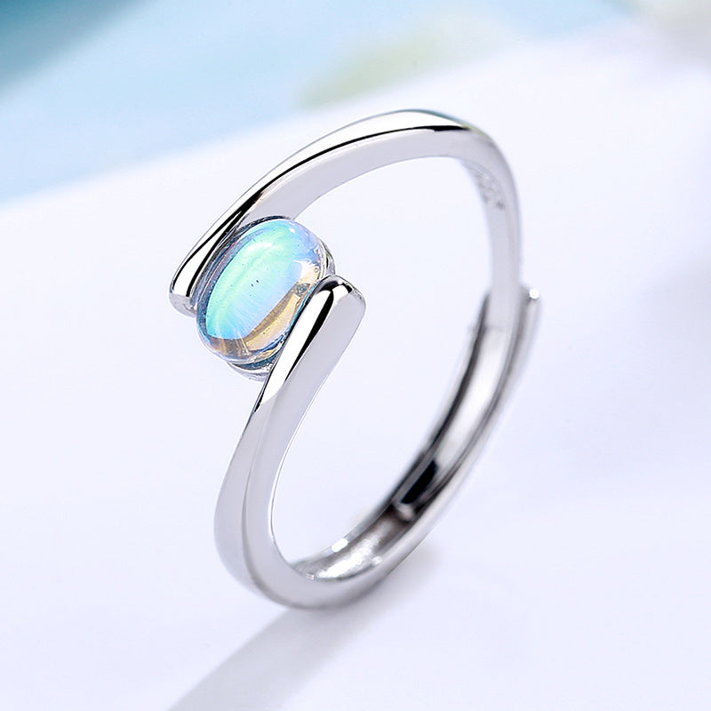 Temperament Spirale Muster Blauer Mondstein Ring Damen