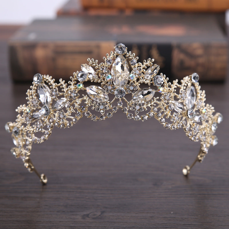 Neue Mode Barock Luxus Kristall AB Brautkrone Tiara Hellgoldene Tiara Diademe für Frauen Braut Haar Hochzeit Accessoires