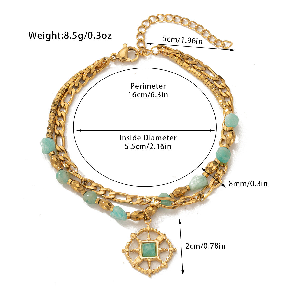 Pulsera bohemia de doble capa con cuentas de piedra natural