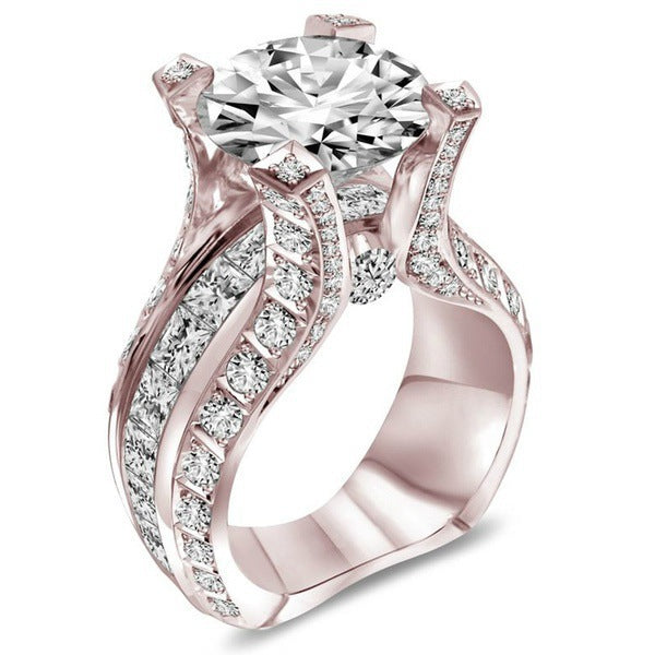 Anillo de compromiso ovalado de circón con baño de oro rosa