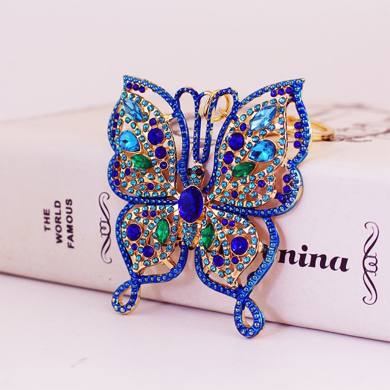 Llavero de mariposa de metal con diamantes de imitación, colgante pequeño