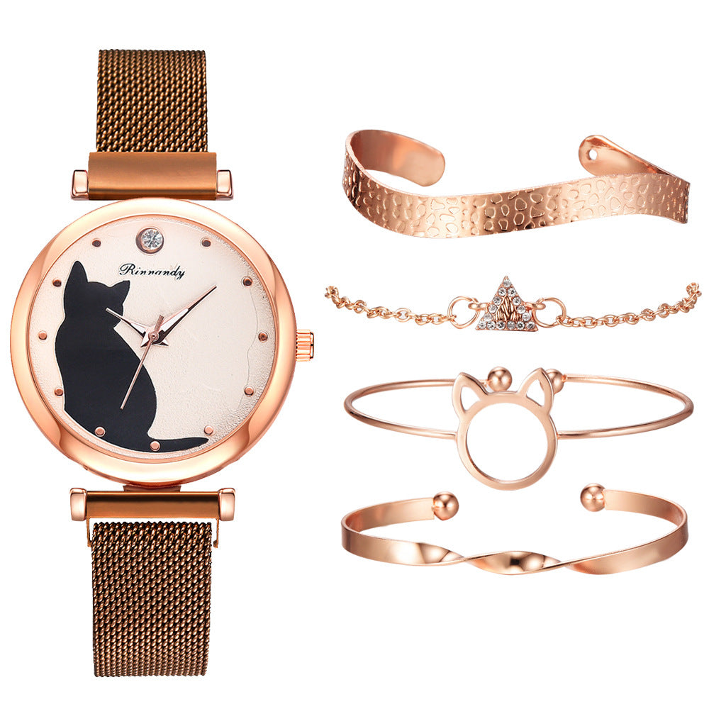Conjunto de pulsera de reloj de gato para mujer
