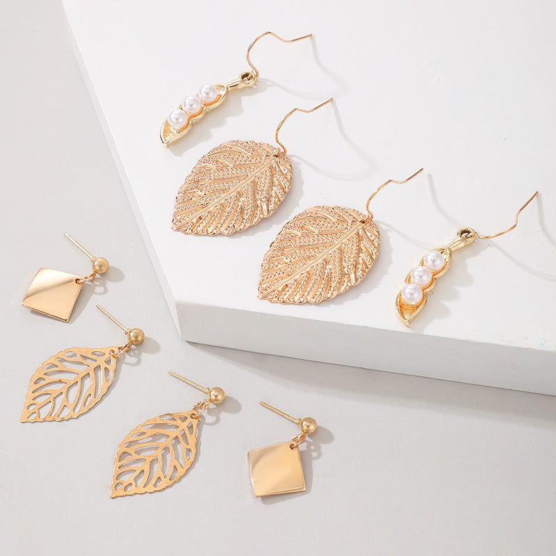 Texturierte Vintage-Blatt-Ohrringe im Set