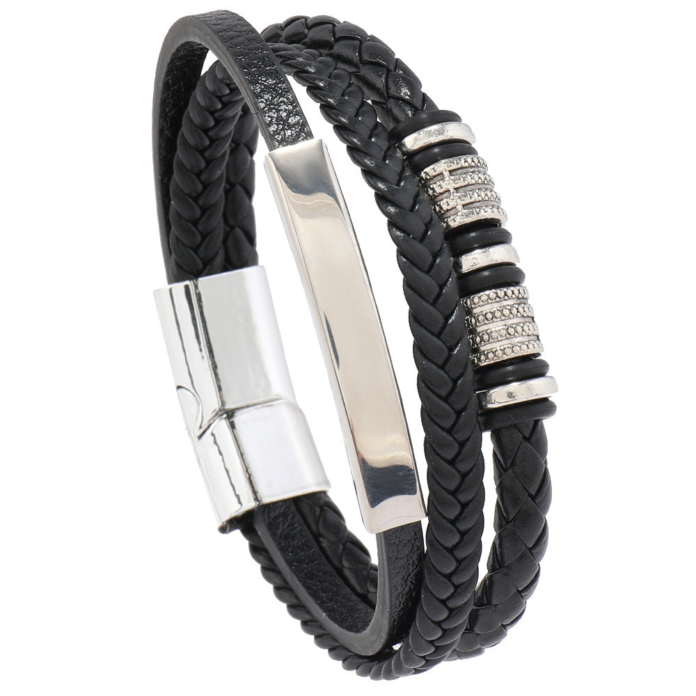 Fashion Men's Personality Magnetic Snap Leather Bracelet