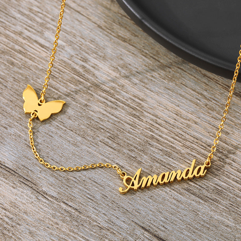 Personalized butterfly name necklace