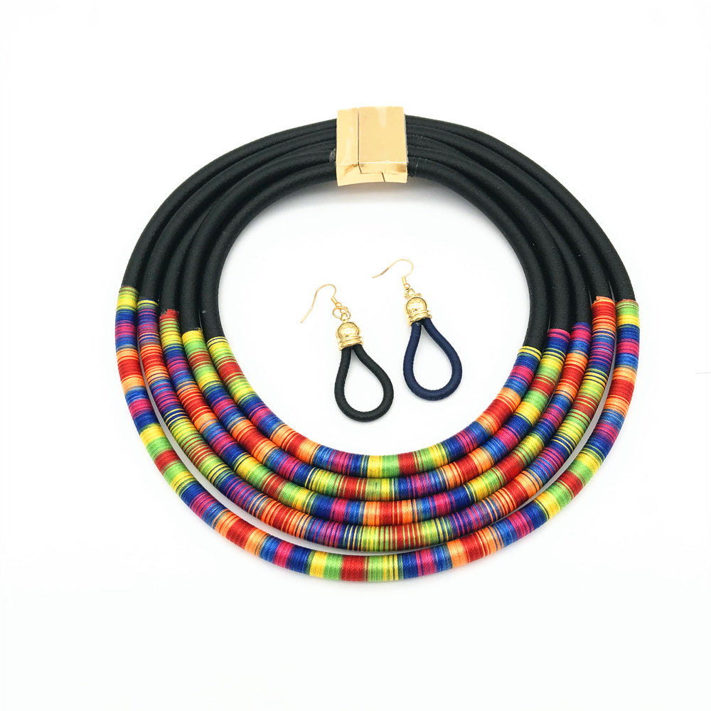 Afrikanische mehrschichtige Choker-Halsketten Ohrringe Schmucksets