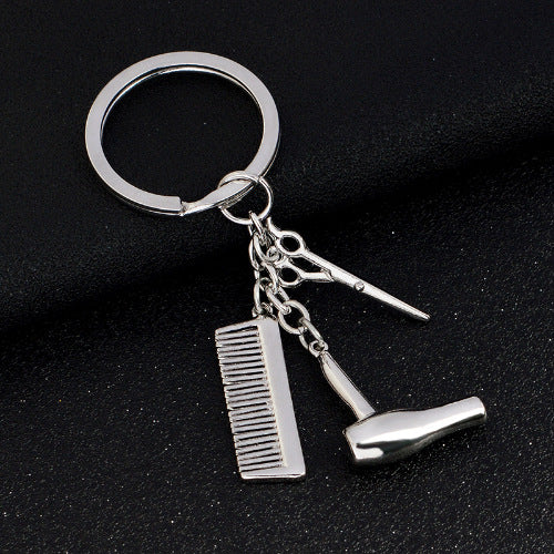 Europäische und amerikanische Schmuckmode Friseur Friseurwerkzeuge Gold- und Silberlegierung Herren- und Damen-Geschenk Schlüsselanhänger Großhandel