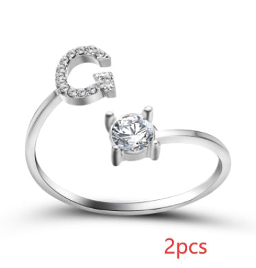Nuevo Diseño Anillo Ajustable con Letra Inicial 26 Joyería de Moda para Mujeres Joyería Simple y Elegante