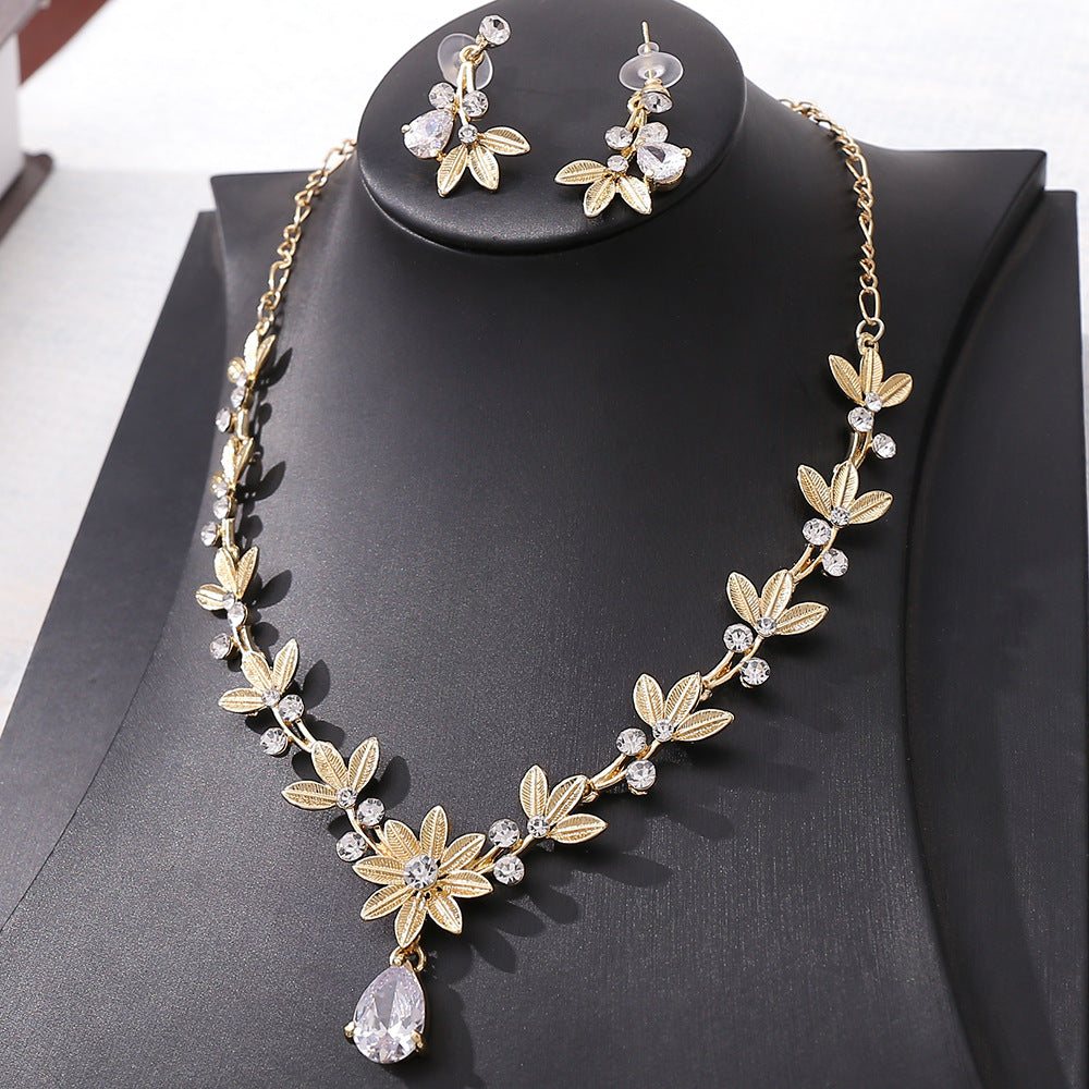 Brautschmuck Zirkon Ohrringe Halskette zweiteiliges Set
