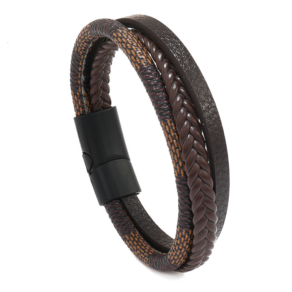 Men's Layered Retro Retro Patterns Leather Bracelet