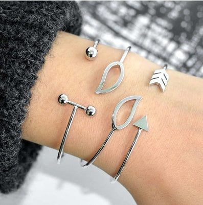 Conjunto de Pulseras de Oro Plata Cristal Hoja Luna Flecha Gato de Moda para Mujer Pulsera Ajustable Geométrica Brazaletes Pulseiras