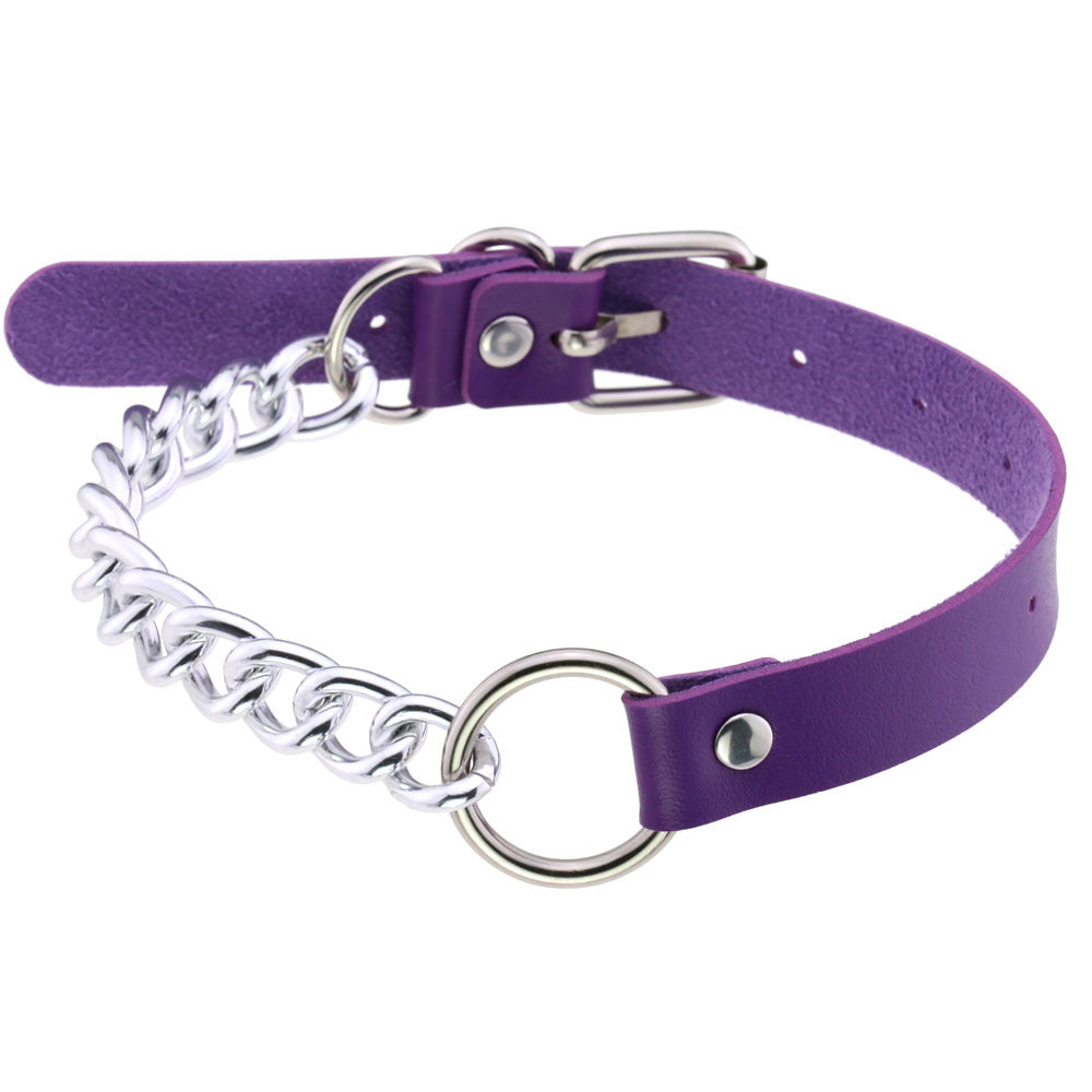 Collar gargantilla de cuero con aro y anilla en O