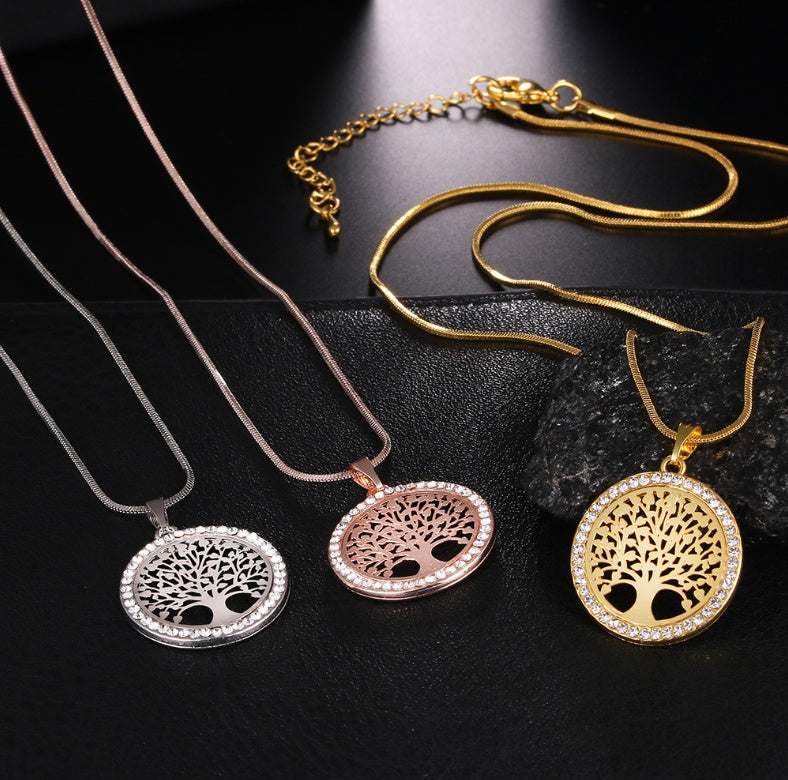 Explosion Models Europe And America Necklace Life Tree Long Necklace Chain Crystal Pendant Long Life Tree Sweater Chain