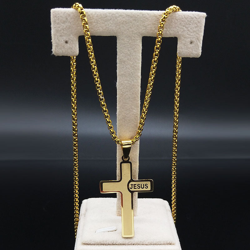Popular Titanium Steel Cross Pendant Snake Bones Chain Necklace