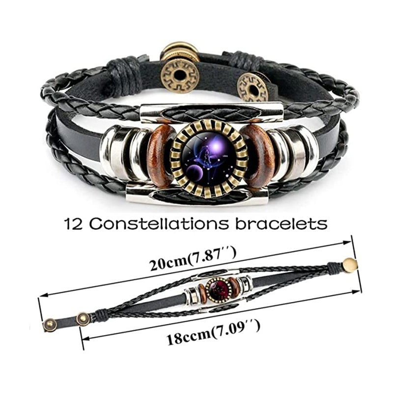 Sternzeichen-Armbänder für Damen und Herren 12 Konstellationen Perlen Geflochtene PU-Lederarmbänder