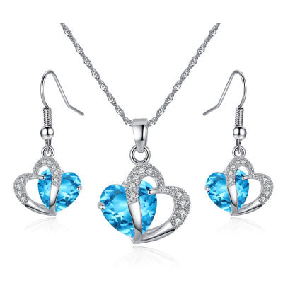 Amethyst Zirkon Herz Halskette Ohrringe Set Europäische und Amerikanische Weihnachtsgeschenke