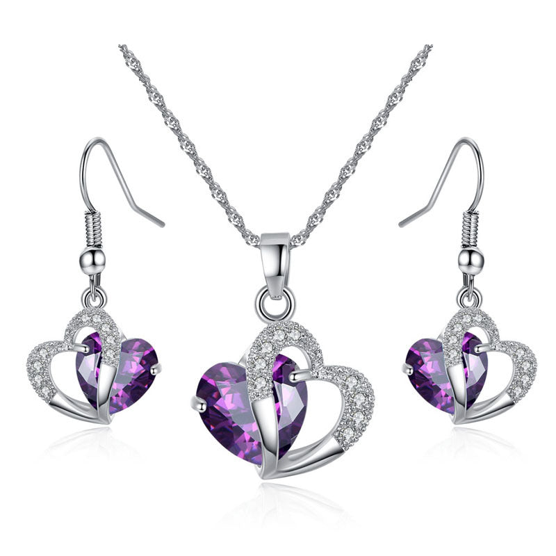Amethyst Zirkon Herz Halskette Ohrringe Set Europäische und Amerikanische Weihnachtsgeschenke