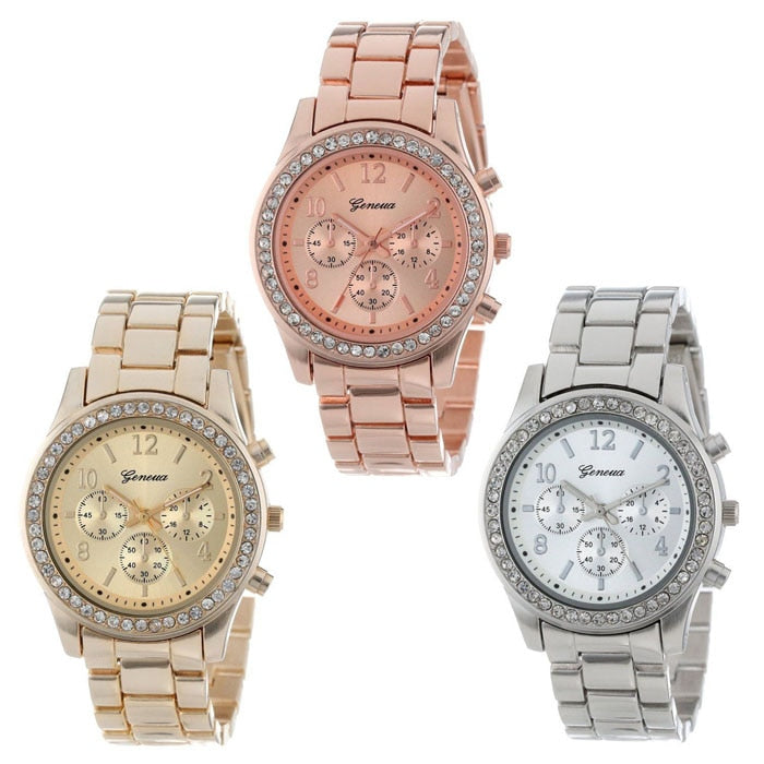Diamant-Armbanduhr Edelstahlarmbanduhr Genfer Legierungsuhr