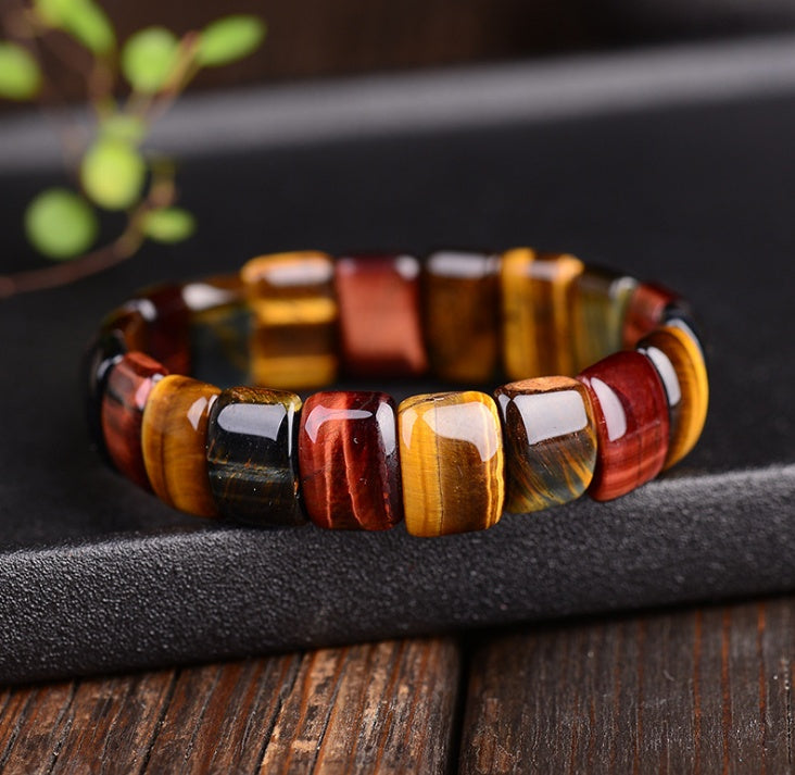 Naturfarbe Tigerauge-Stein, Tigerauge-Stein, rot, gelb, blau, Handreihenarmband, Armband, Herren- und Damenpaar-Geschenk