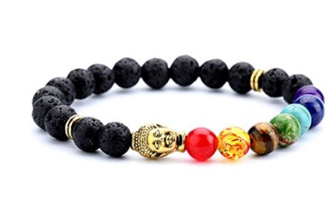 Schmuck Accessoires 8mm Sieben Chakra Yoga Vulkanstein Buddha Kopf Armband
