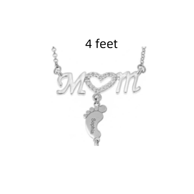 Mothers Day Gift Baby Feet Crystal Pendant Mom Necklace Personalized Custom Names Choker For Ladies
