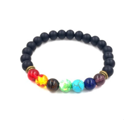 Pulsera de cuentas coloridas de ágata de roca fundida de 8 mm, piedra volcánica energética, chakras, con hilo elástico