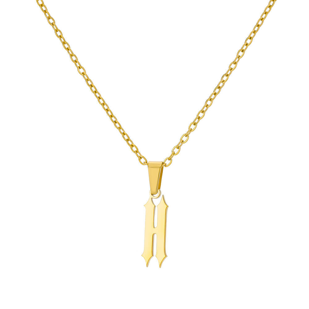 18K Gold Plating Stainless Steel Ancient English Letter Pendant Necklace